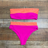 Hazel & Olive Hot Pink/Neon Orange Padded Bandeau Top and Matching Bottom Bikini Set- Size M (sold as set, sold out online)