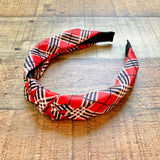 No Brand Red/Black Plaid Knot Headband