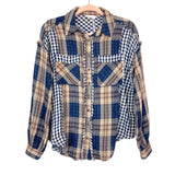 In Loom Plaid Distressed Trim Button Up NWT- Size S