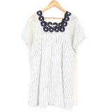 Madewell White Striped Dress with Navy Embroidered Medallion- Size S