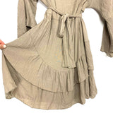 No Brand Tan Belted Ruffle Dress- Size L