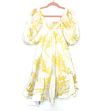 Chicwish White/Yellow Smocked Puff Sleeve Dress NWT- Size ~S (See Notes)