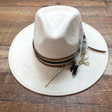 Glitzy Bella Cream Gold Chain/Feather Faux Suede Hat NWT