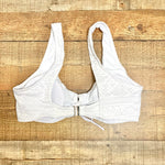 Meet Curve White Open Knit Overlay with Front Tie and Cut Outs Padded Bikini Top- Size XL (we have matching bottoms)