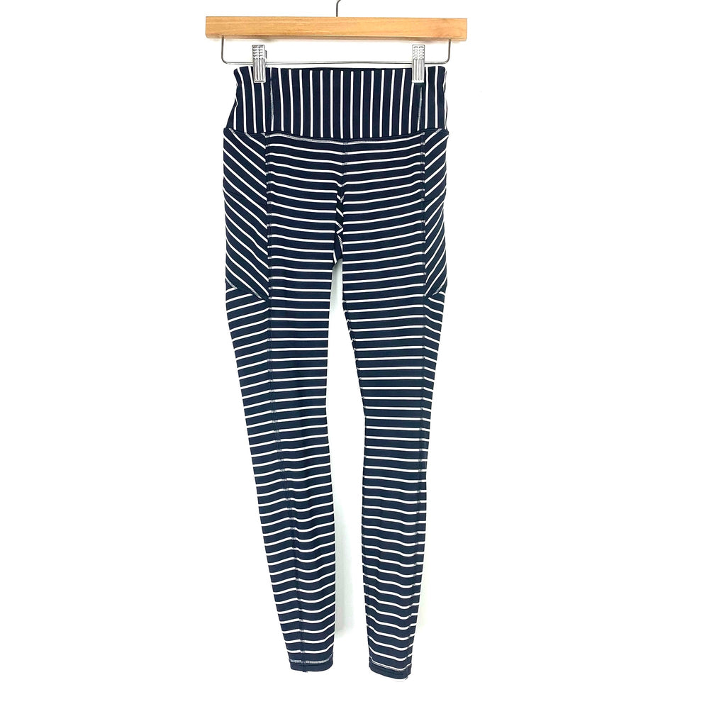 Athleta Navy Striped Capri Leggings With Side Zippers- Size XXS (Insea –  The Saved Collection