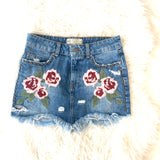 Free People Denim Embroidered Cut Off Skirt- Size 25
