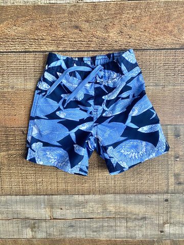 Janie and Jack Blue Fish Swim Shorts- Size 3-6M