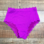 Beach Joy Fuchsia One Shoulder Scalloped Padded Top with High Waist Scalloped Bottom Bikini Set- Size S (sold as set)