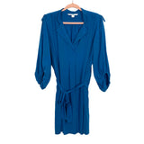 Diane von Furstenberg Blue 100% Silk Shirt Collar with Tie Belt Dress- Size 14 (see notes)