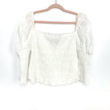 Shein White Smocked Puffed Eyelet Sleeve Crop Top- Size 0XL