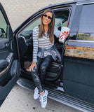 Bibi Black & White Striped Thin Thermal Blouse with Button Detail- Size S