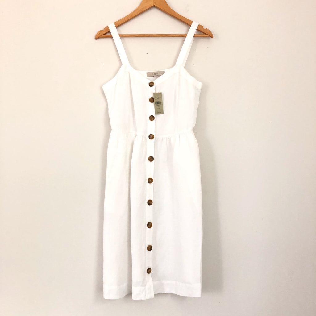 LOFT White Button Front Linen Blend Dress NWT - Size 6P LOFT White Button Front Linen Blend Dress NWT - Size 6P