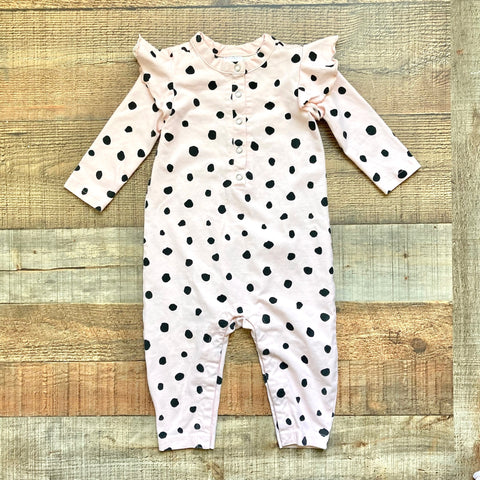 Hanna Anderson Pink and Black Polka Dot Ruffle Outfit- Size 12-18M