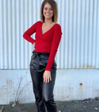 Project Social T Red Ribbed Surplice Long Sleeve Top NWT- Size XS