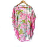 Classic Whimsy Pink and Green Pom Pom Trim Cover Up- Size S/M