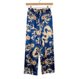Escalier Navy/Gold Pattern Satin Pants/Cami/Robe Pajama Set- Size M (sold as set, see notes)