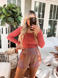 Automet High Waisted Smocked Printed Shorts- Size M