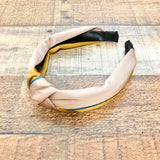 No Brand Mocha/Mustard Color Block with Teal Stripe Top Knot Headband