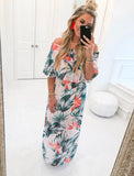 Haoduoyi Tropical Ruffle Off the Shoulder Side Slits Dress- Size M (see notes)