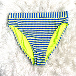 Xhilaration Neon Blue Striped Ribbed High Leg High Waisted Bikini Bottoms- Size L (BOTTOMS ONLY)