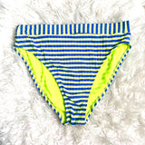 Xhilaration Neon Blue Striped Ribbed High Leg High Waisted Bikini Bottoms- Size L (BOTTOMS ONLY)