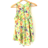 Lush Floral Sheer Tank with Open Flap/Lace Up Back- Size S