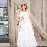 Everly White Cotton Eyelet Sundress, Fitted Top With Tie Straps- Size S