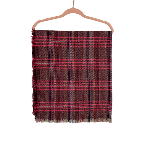 Sole Society Wine/Pink Plaid Fringe Scarf