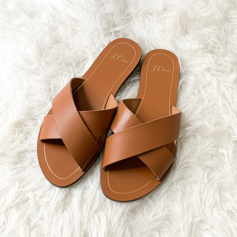 J Crew Tan Criss Criss Slip On Sandal- Size 9