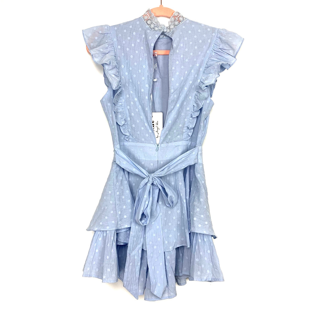 Indikah by Angel biba Blue Swiss Dot and Crochet Romper NWT- Size S – The  Saved Collection