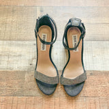 Steve Madden Black/Silver Rhinestone Ankle Strap Block Heel Sandals- Size 7 (see notes)