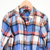 J Crew Plaid Button Down in Orange/Blue/Brown/White- Size 2
