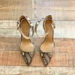 Jessica Simpson Snakeskin Ankle Wrap Stiletto- Size 8.5 (see notes)