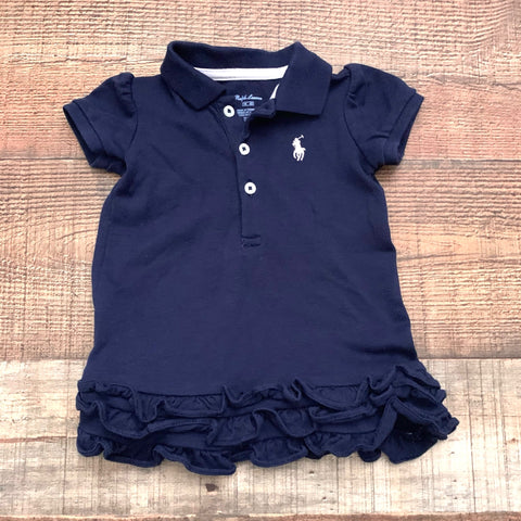 Ralph Lauren Baby Girl Navy Ruffle Hem Polo Dress- Size 3M