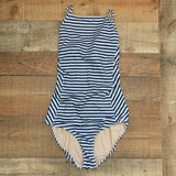 Albion White/Navy Blue Stripe Lace Up Back One Piece Swimsuit- Size S