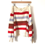 Pink Lily Striped Chenille Wide Neck Sweater- Size S