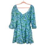 Show Me Your Mumu Blue and Green Floral Print Dress- Size XL