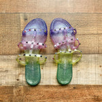 Wild Diva Lounge Green/Yellow/Pink/Purple Jelly Studded Sandals- Size 7 (great condition)