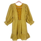 ASOS Design Mustard Floral Embroidered Tie Up Back Belted Dress- Size 2 (see notes)