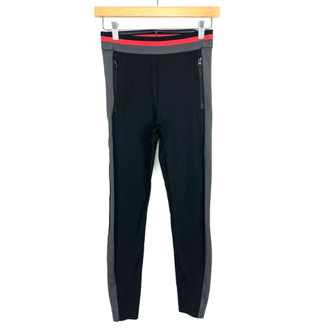 Zella Black Leggings with Side Grey Stripe and Colorblock Elastic Waistband- Size XS (Inseam 23”)