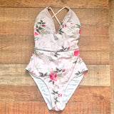 Cupshe Light Pink Floral Print Swimsuit- Size S