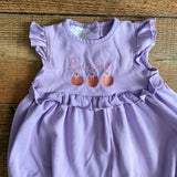 Bambino Purple Embroidered Pumpkin and Rosie Ruffle Romper- Size 9M