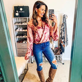 Blue Blush Pink Tie Dye Long Sleeve Top-Size S