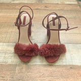 Forever 21 Maroon Suede Like Fluffy Strap Heels- Size 7 (Like New Condition!)
