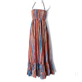 Luxxel Striped Halter Smocked Back Maxi Dress- Size S