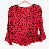 Express Red with Black Floral Pattern and Black Lace Front Tie Top- Size S