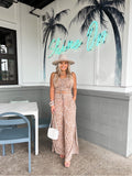 Pink Lily Mocha Floral Wide Leg with High Slits Pants- Size S (Inseam 29”)