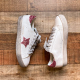 Goodnight Macaroon Dupe Golden Goose Deluxe Brand Superstar White with Pink Glitter Star and Heel Tab Sneakers- Size 37/US 7 (BRAND NEW)