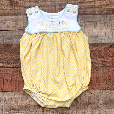 Shrimp & Grits Duck Yellow Gingham Bubble Romper- Size 3M