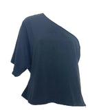 No Brand Black One Shoulder Side Zipper Top- Size XL